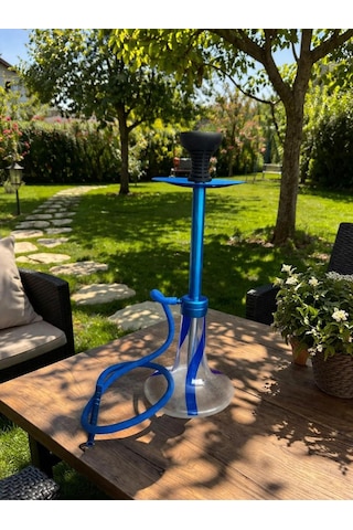 Nargile Takımı 65 Cm Büyük Boy Lüx Cam Nargile Seti Modern Mavi Tasarım Balkon & Teras Kullanımına Uygun
