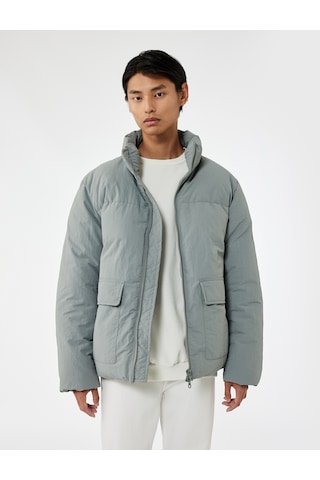 Koton Uzun Kollu Kapaklı Cep Detaylı Fermuarlı Slim Fit Dik Yaka Kışlık Şişme Mont Gri 6wam20125hw Gri