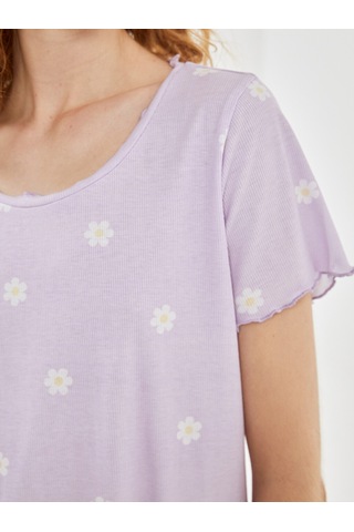 Lcw Young Lila Bisiklet Yaka Çiçekli Kadın Şortlu Pijama Takımı