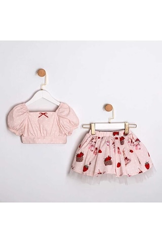 Ministok Bella Crop Blüz Etekli 2'li Kız Çocuk Takım Pembe
