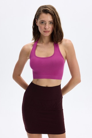 Subtone Boyundan Geçmeli Ribli Crop Top Magenta Pembe