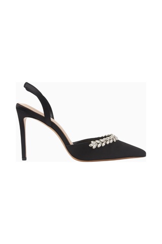Nass Sandra 100 Kristal Işlemeli Saten Slingback Stiletto, Şık Ve Zarif Siyah