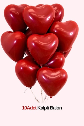 10 Adet Kalpli Balon Seni Seviyorum Yazılı Balon Kuru Gül Yaprağı Sevgililer Günü Kırmızı