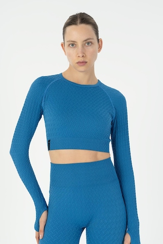 Maraton Slimfit Kadın Bisiklet Yaka Turkuaz Crop Top Turkuaz