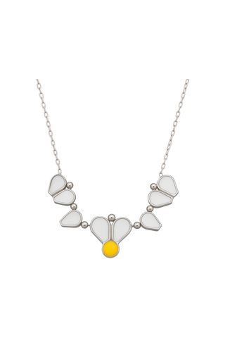 Papatya Tasarım Mineli Ve Mıknatıslı 925 Ayar Gümüş Kadın Kolye Gümüş