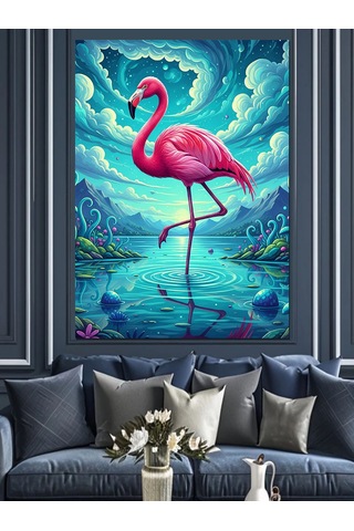 Ahşap Tablo Pembe Flamingo Su Sanatı İnsan Figürlü Tablolar