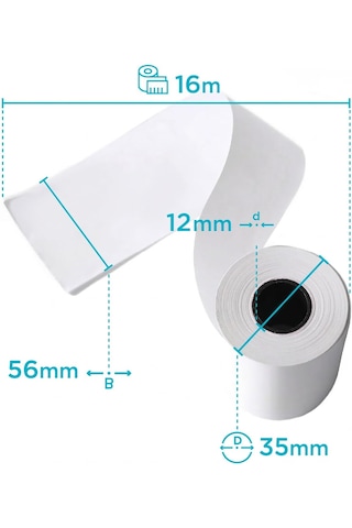 56x16 Yazar Kasa Pos Rulosu 50 Adet 5 Paket , Termal Rulo, 48 Gsm, Bitme Uyarı Şeridi, Bpa İçermez, 56mmx16m