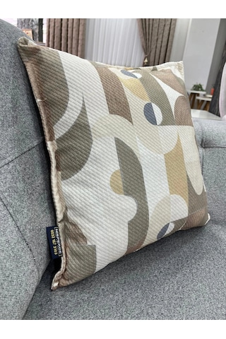 Nıvemeshome Geometrik Açık Kahve Desenli 45x45 Dolgulu Kırlent Kılıfı Çok Renkli
