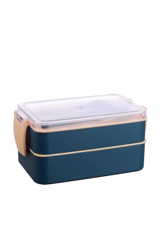Fely Çatal Kaşıklı Çift Katlı Beslenme Kabı Lunch Box Toplam 900 Ml 400 Ml Ve 500 Ml Lacivert