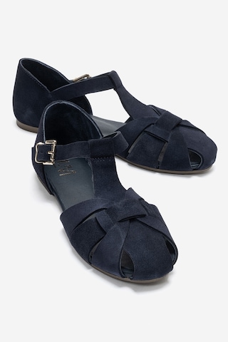 Luvi Shoes Alına Lacivert Süet Hakiki Deri Kadın Sandalet
