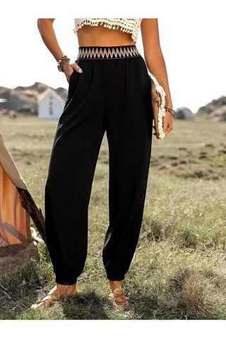 Veraura Lifestyle Kadın Yüksek Bel Beli Lastikli Dökümlü Ve Beli Şeritli Pera Pantolon Siyah