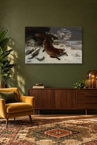 Fida Gustave Courbet Karda Avını Yakalayan Tilki Canvas Tablo Çok Renkli