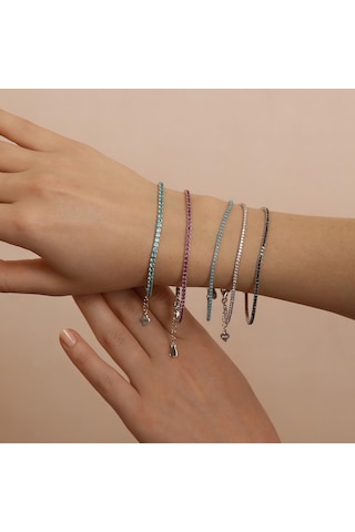 Madam Matmazel Su Yolu Zirkon Taşlı Gümüş Unisex Bileklik 925 Ayar