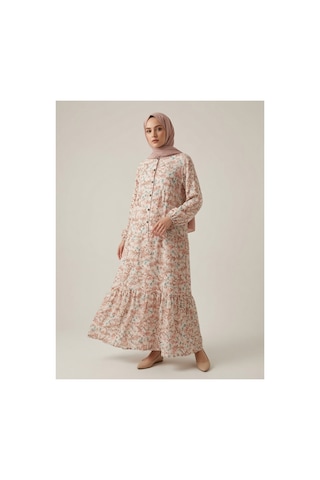 Tenfısı Woman Wear Çiçek Desenli Hakim Yaka Önü Düğmeli Volanlı Uzun Elbise Çok Renkli - 889556865 Çok Renkli