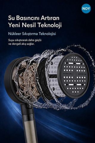 Duş Başlığı Seti Filtreli Duş Başlığı 6 Fonksiyonlu 5 Yedek Filtre Hediyeli Premium Serisi Siyah