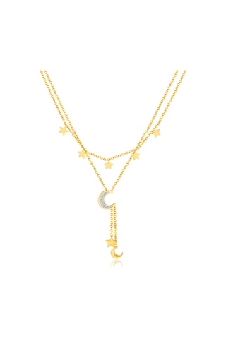 Sones Opk Gx2437 Paslanmaz Çelik Yıldız Ay Püskül Kolye Çift Katmanlı Yığılmış Köprücük Kemiği Zinciri Altın