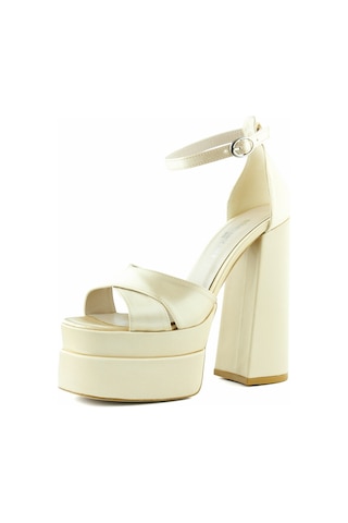 Erkan Saçmacı Celine Ten Saten Önü Açık Çapraz Bantlı Çift Platformlu Kalın Topuklu Abiye Ayakkabı Ten Rengi Ten