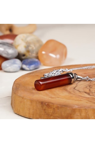 Akik Agate Doğal Taş Kolye Renkli
