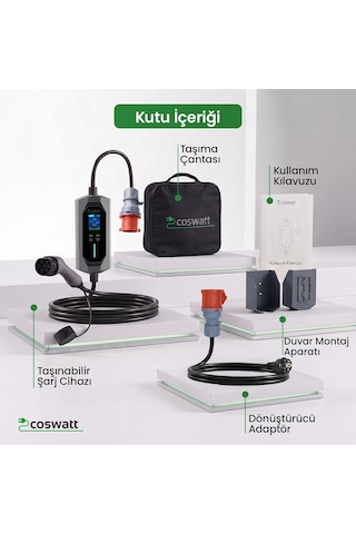 Cks Enerji Elektrikli Araba Taşınabilir Şarj Cihazı 11 Kw 16a Tip-2 5x16a 8 Metre Kablo (Türkçe Menü) Yerli Üretim