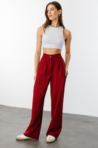 Genius Store Kadın Pileli Kumaş Yüksek Bel Palazzo Pantolon Pantolon-002 Bordo