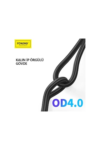 Foneng X83 Usb-a To Lightning Örgü 1m Data Ve Şarj Kablosu