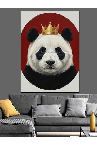 Ahşap Tablo Kral Tacı Takmış Panda
