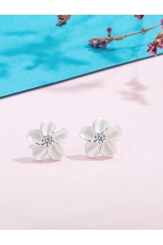 Brezza Lusso Jewelry Gümüş Küpe Çiçek Taşlı Bayan Gümüş Küpe
