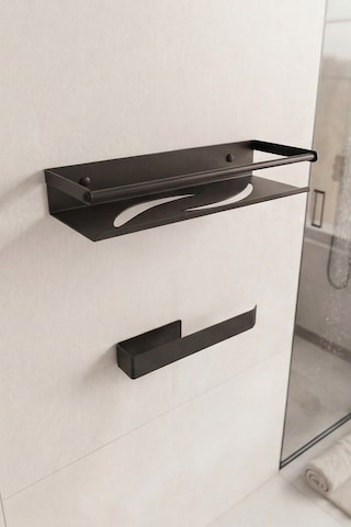 Zift Unique Paslanmaz Çelik Yapışkanlı Duş Rafı Ve Havluluk Set, Havlu Askısı Ve Banyo Rafı Siyah