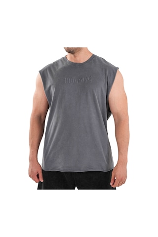 Kingsize Nutrition Kingsize Darksteel Antik Yıkamalı Kolsuz T-shirt Füme Füme