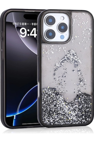 Apple Uyumlu iPhone 15 Pro Max Kılıf Sıvılı Simli Şeffaf Arka Yüzey Zore Keto Silikon Kapak