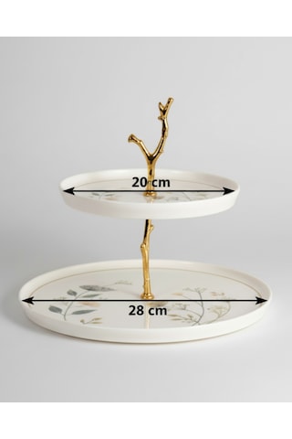 Nodric Kenar Toledo İki Katlı Kurabiyelik -şekerlik 28cm - 20cm Arte Desen Krem