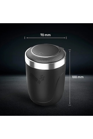 Carub Araç İçi Küllük Metal Mavi Işıklı Yanmaz Koku Geçirmez Siyah Krom Renk Br2944642