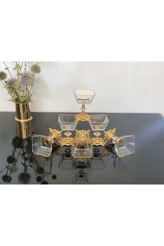 Daisyglass Lav Cam Lüx Gold Ayaklı Kase 6'lı Magnolia Dondurmalık