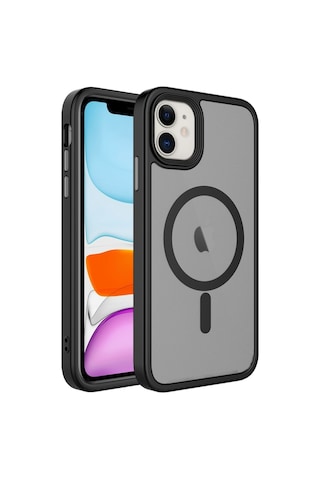 Apple Uyumlu iPhone 12 Kılıf Mat Arka Yüzey Wireless Şarj Özellikli Zore Flet M-safe Kapak Siyah