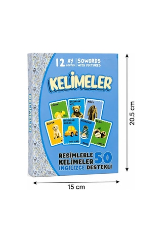 İngilizce - Türkçe Eğitim Kartları - 50 Kelime Kartı İle Çocuklar İçin Görsel Dil Gelişim Seti
