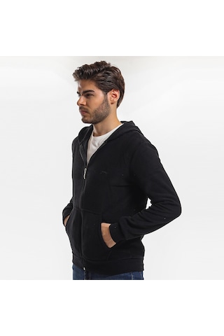 Slazenger SAMSON IN Erkek Fermuarlı Kapüşonlu Cepli Siyah Polar