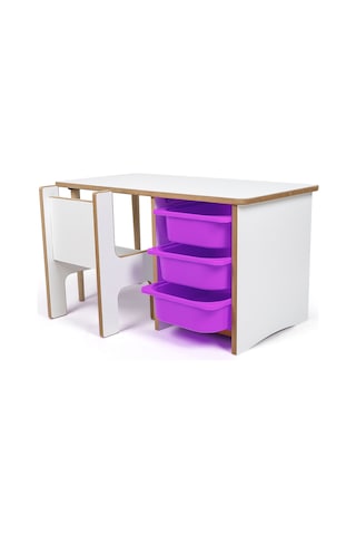 3 Çekmeceli Oyun, Aktivite, Etkinlik Masası, Beyaz-lila, 18mm Mdf Beyaz - Lila