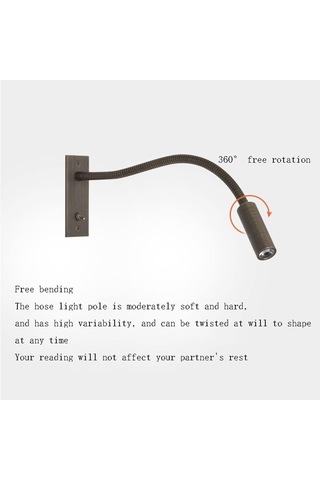Gooseeck Esnek Tüp 360 Ayarlanabilir Başucu Duvar Işığı Okuma Lambası, Led Başucu Gömme Duvar Aplik Alüminyum