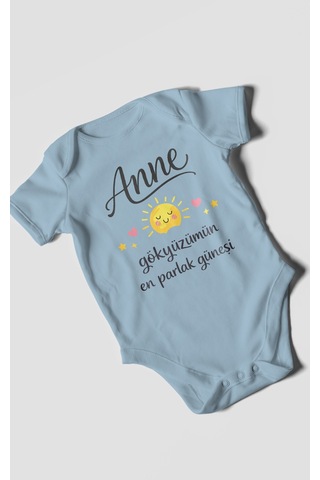 Morivokids Anne, Gökyüzümün En Parlak Güneşi Kısa Kollu Bebek Body Bebe Mavisi