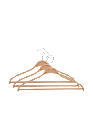 Gondol 3'lü Ahşap Görünümlü Elbise Askısı Ahşap