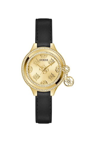 Guess Gugw0684l3 Siyah Deri Kordon Taşlı Kadın Kol Saati