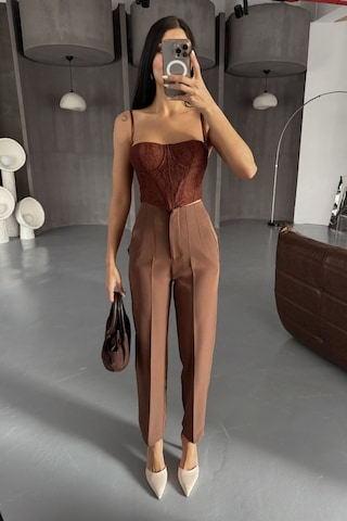 Reka Moda Pantolon Pensli Atlas Kumaş - Kahverengi Kahverengi