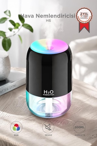 Yatak Odası Koku Yayan Ofis Gereci Hava Nemlendirici Buhar Makinesi 200ml H6 Siyah