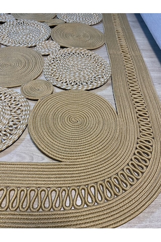 Mavaux Violaceae Jüt Hasırlı Örgü Kilim Bej