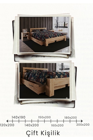 Letto 4 Çekmeceli Çift Kişilik Mdf Karyola 180x200 Yatak Uyumlu - Atlantik Çam