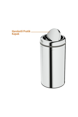 Aqua Bagno Basic Çöp Kovası - Sallanır Kapaklı 45 L, Parlak Krom Paslanmaz Krom