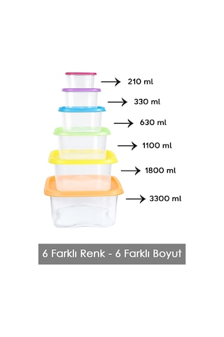6'lı Kare Erzak Gıda Saklama Kabı Seti - Mikrodalga Ve Derin Dondurucuya Uygun Saklama Kabı Renkli Çok Renkli