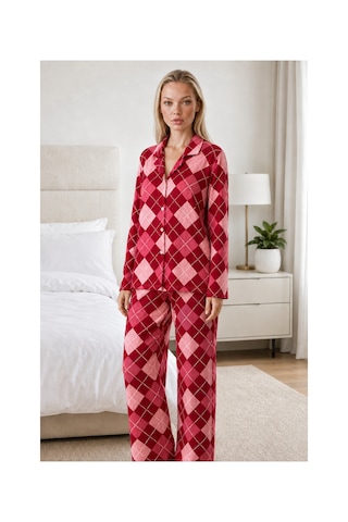 Fit Women Kadın Casual Esnek Bol Kırmızı Pijama Takımı 4668
