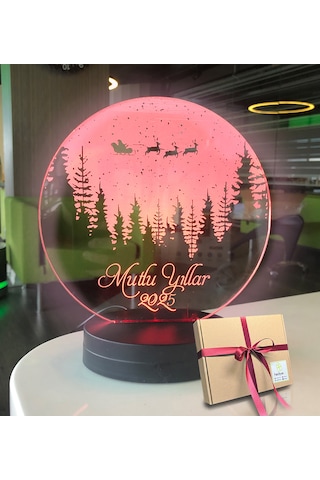 Yeni Yıla Özel Oval Uçan Geyikler Kişiye Özel Yazılı 3d Led Gece