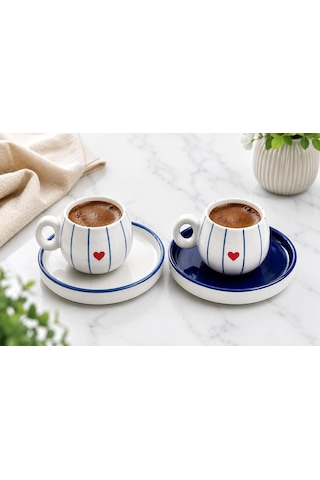 2 Kişilik Seramik 90 Ml Türk Kahvesi Fincan Takımı Kalpli Diğer